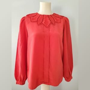 Vintage Haberdasher Red Blouse with Lace Collar